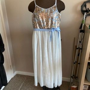 Girls Ballerina Dress in Baby Blue with Gold Sequins, double tulle skirt